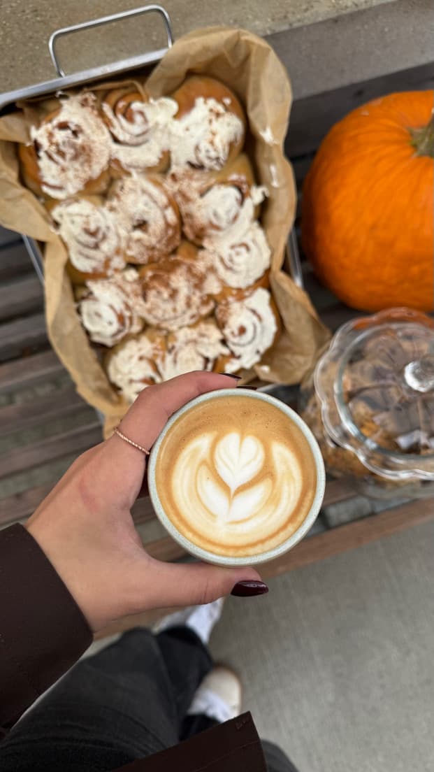 Cinnamon rolls a latte